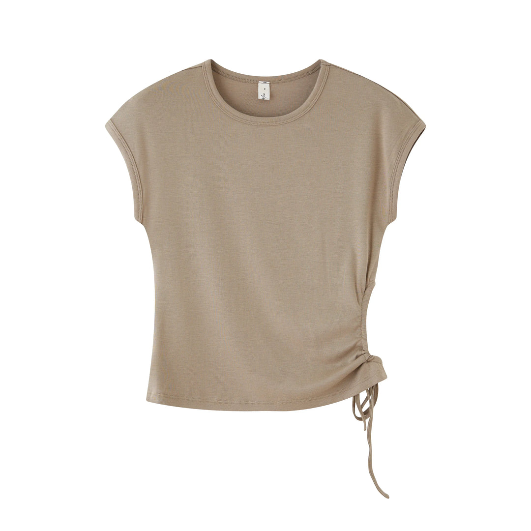 An image of a  Khaki-One-Size T5537 Short Sleeve Top by  Mirra Masa
