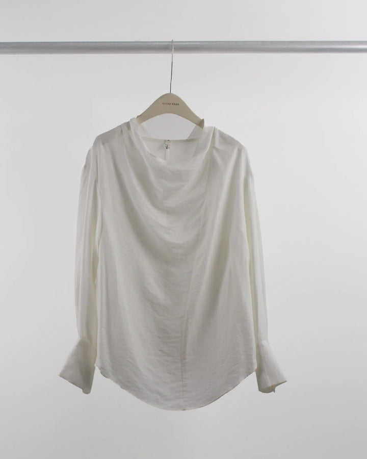 An image of a  Creme-One-Size Y10177 Cowl Neck Blouse by  Mirra Masa