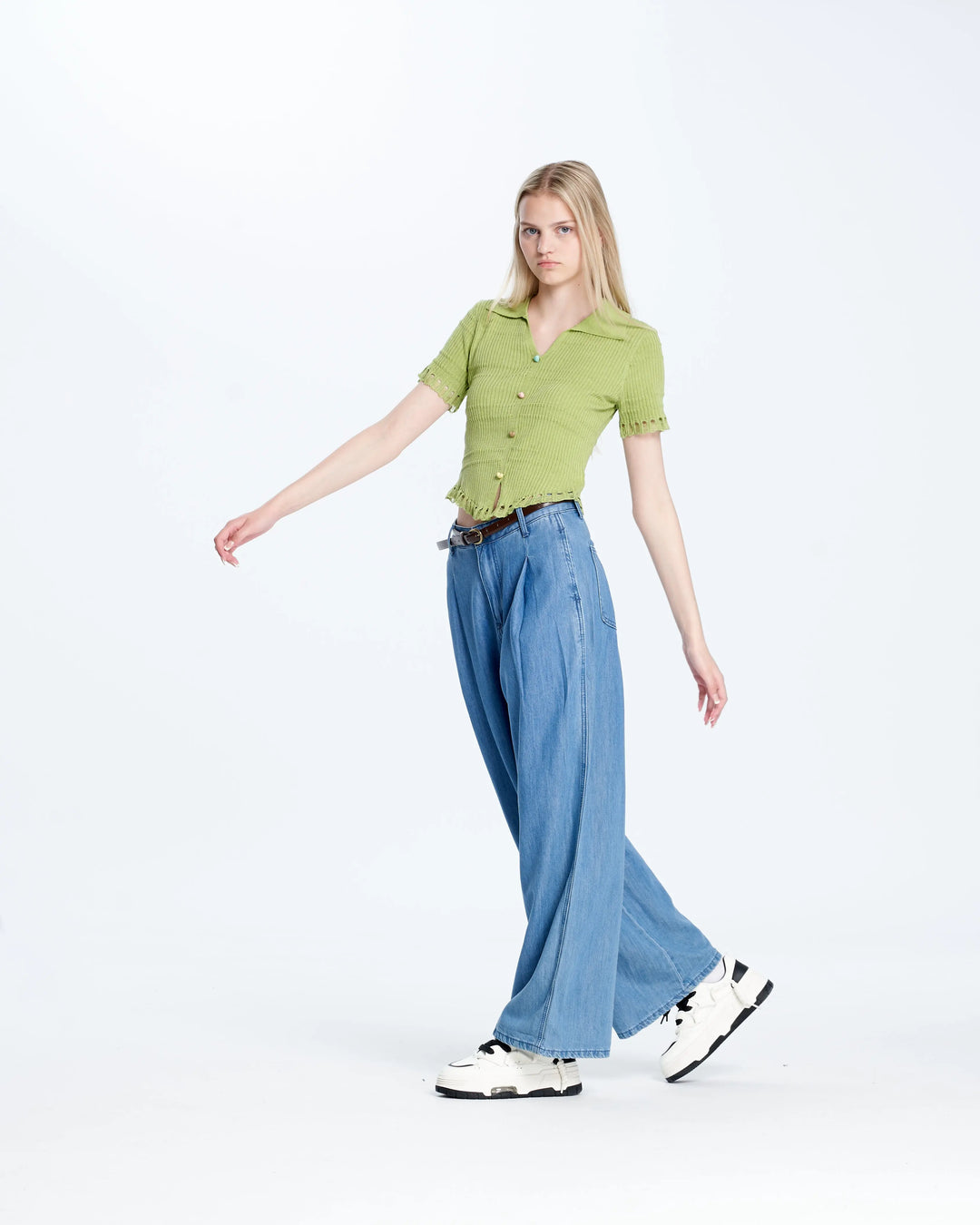 An image of a   YZ6236 Wide Leg Soft Denim Pants by  Mirra Masa