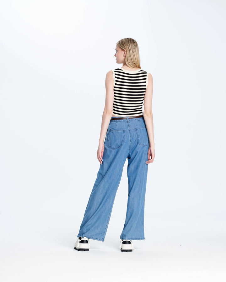 An image of a   YZ6236 Wide Leg Soft Denim Pants by  Mirra Masa