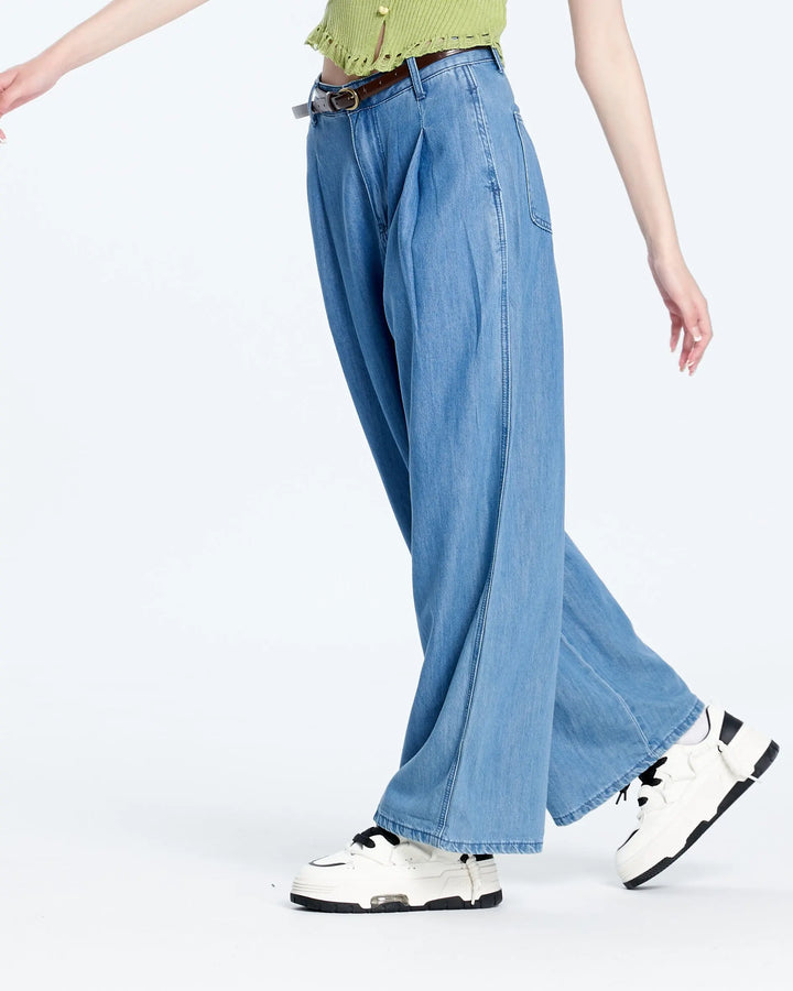 An image of a  Blue-Size-29 YZ6236 Wide Leg Soft Denim Pants by  Mirra Masa